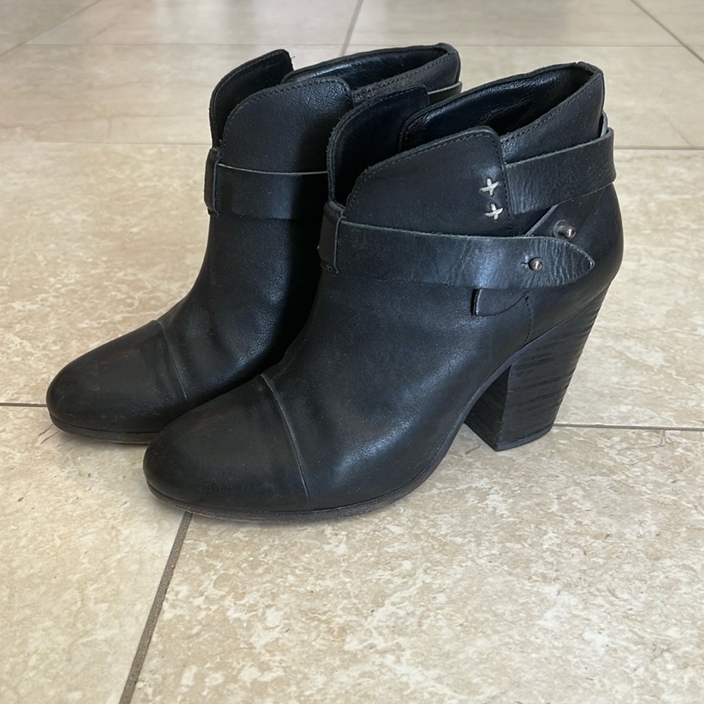 rag & bone Harlow Black Leather Ankle Booties Size 37